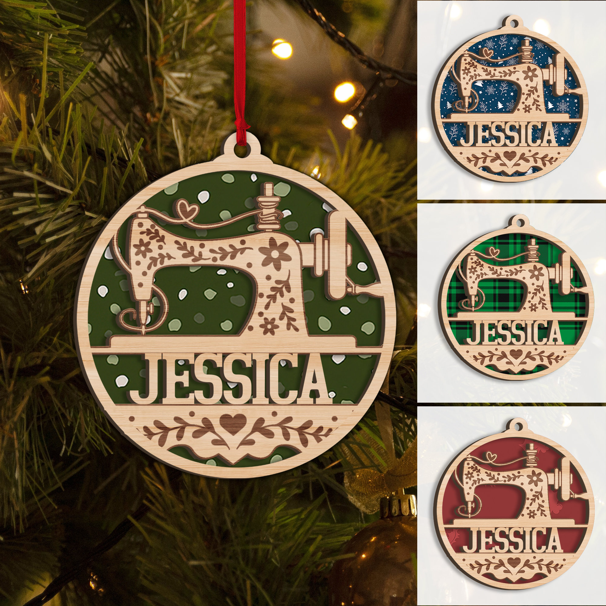 Sewing Machine Personalized Christmas Ornament, Sewing Machine With  Christmas Lights, Quilter Ornament, Sewing Lovers Gift, Sewer Ornament 