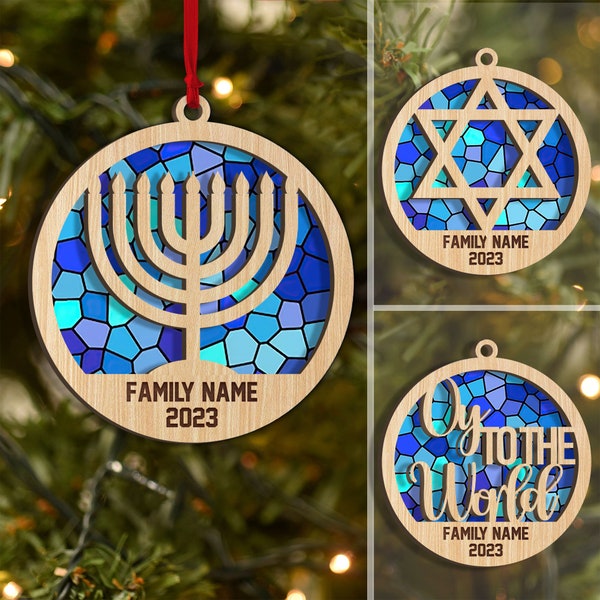 Personalized Hanukkah Layered Wood Ornament, Custom Christmas Hanukkah Ornament, Jewish and Christian Family Home Decor, Hanukkah Gifts