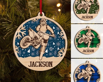 Personalized Motocross Layered Wood Ornament, Custom Dirt Bike Christmas Tree Ornament, Motocross Christmas Home Decor, Xmas Gift for Biker