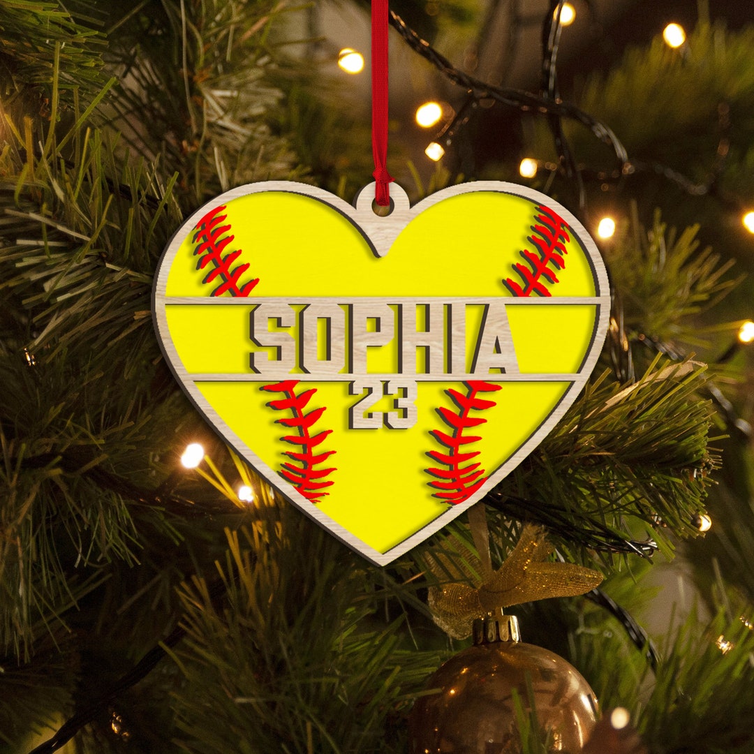 Personalized Softball Layered Wood Ornament, Custom Softball Player