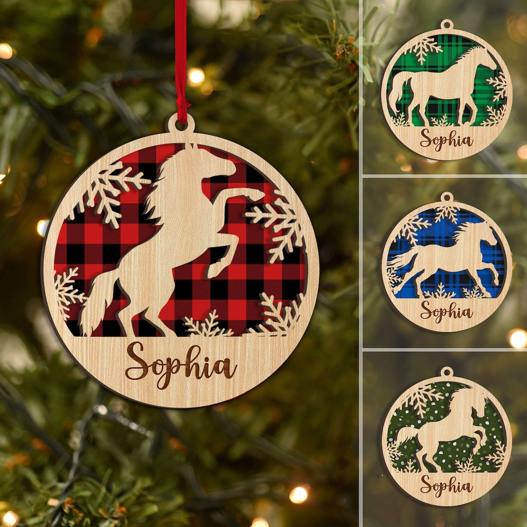 Personalized Horse Layered Wood Ornament, Custom Horse Christmas Tree