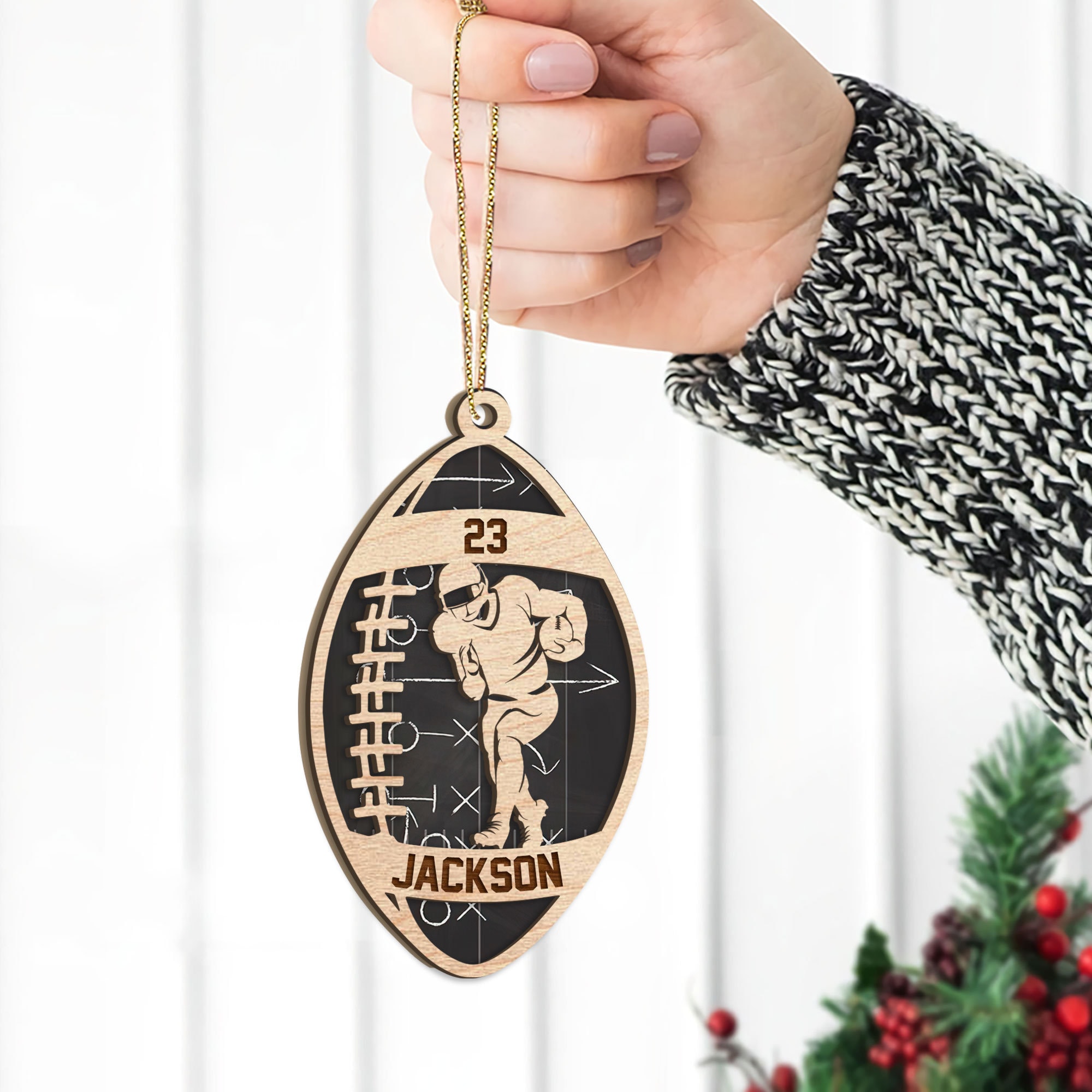 Personalized Football American Layered Wood Ornament, Custom Football Player Christmas Tree Ornament, Football Christmas Home Decor