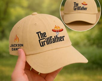 Custom Dad Embroidered Hat, The Grillfather Embroidered Cap, Embroidered With Kids Names Trucker Hat, Father's Day Gift, Barbecue Lover Cap