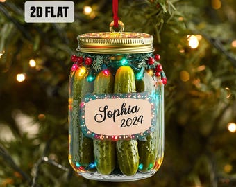 Personalized Pickle Jar 2D Flat Ornament, Pickle Rearview Mirror Car Accessories, Pickle Jar Christmas Ornament, Pickle Lovers Gifts for Her