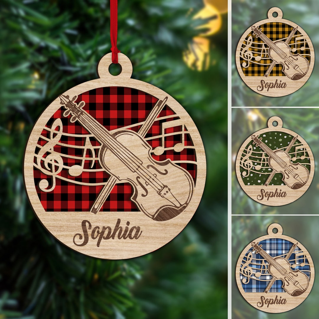 Personalized Violin Layered Wood Ornament, Violin Christmas Tree
