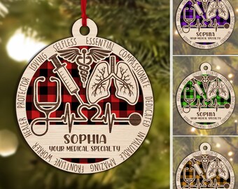 Personalized Respiratory Therapist Layered Wood Ornament, Custom Therapist Christmas Tree Ornament, Medical Christmas Home Decor, RT Gift