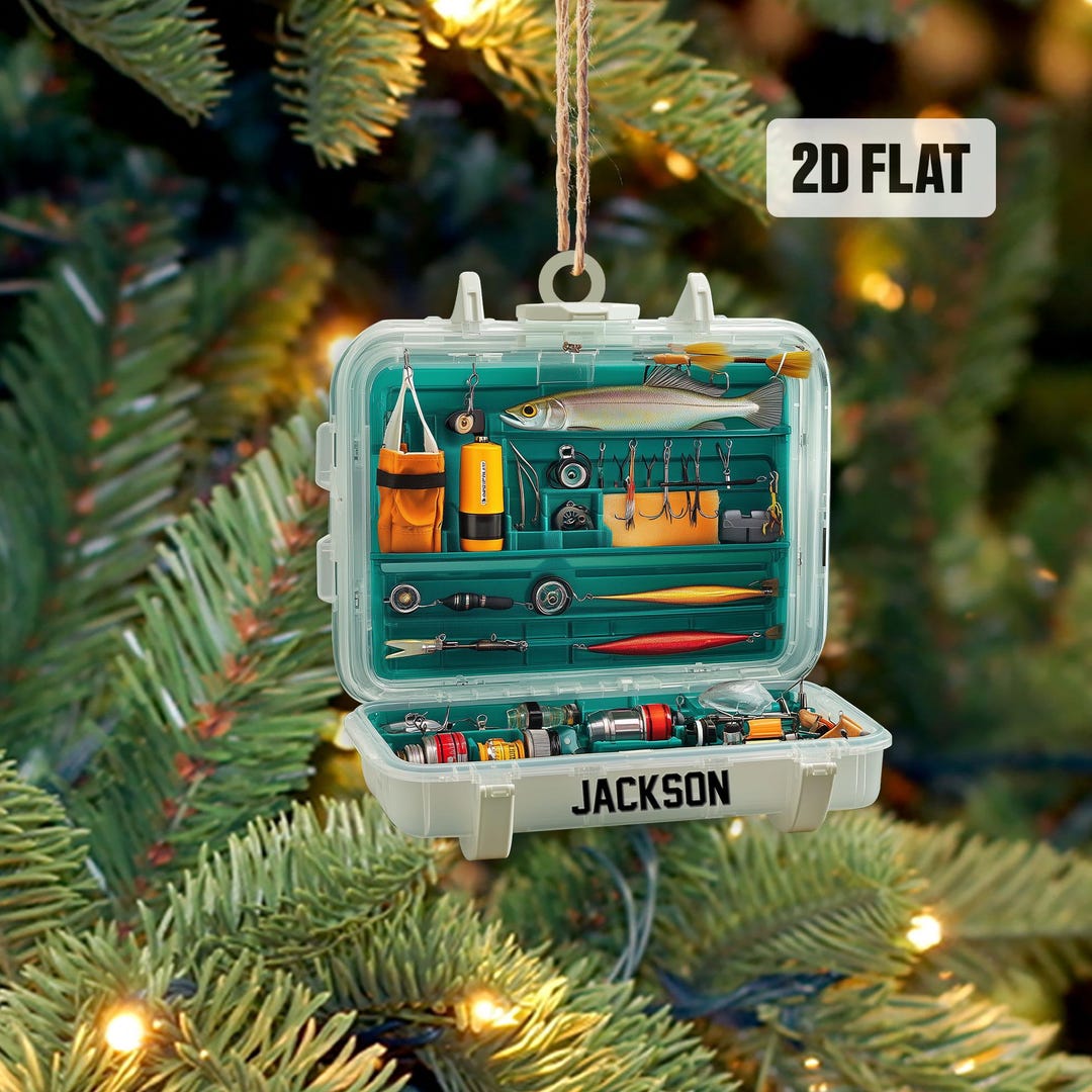 Personalized Fishing Tackle Box 2D Flat Ornament, Custom Name Christmas ...