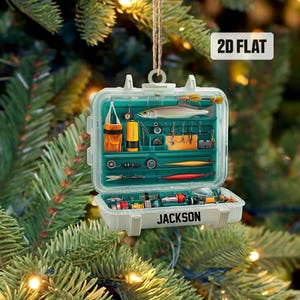 Personalized Fishing Tackle Box 2D Flat Ornament, Custom Name Christmas Ornament, Fisherman Ornament, Fishing Dad Ornament, Gifts for Him