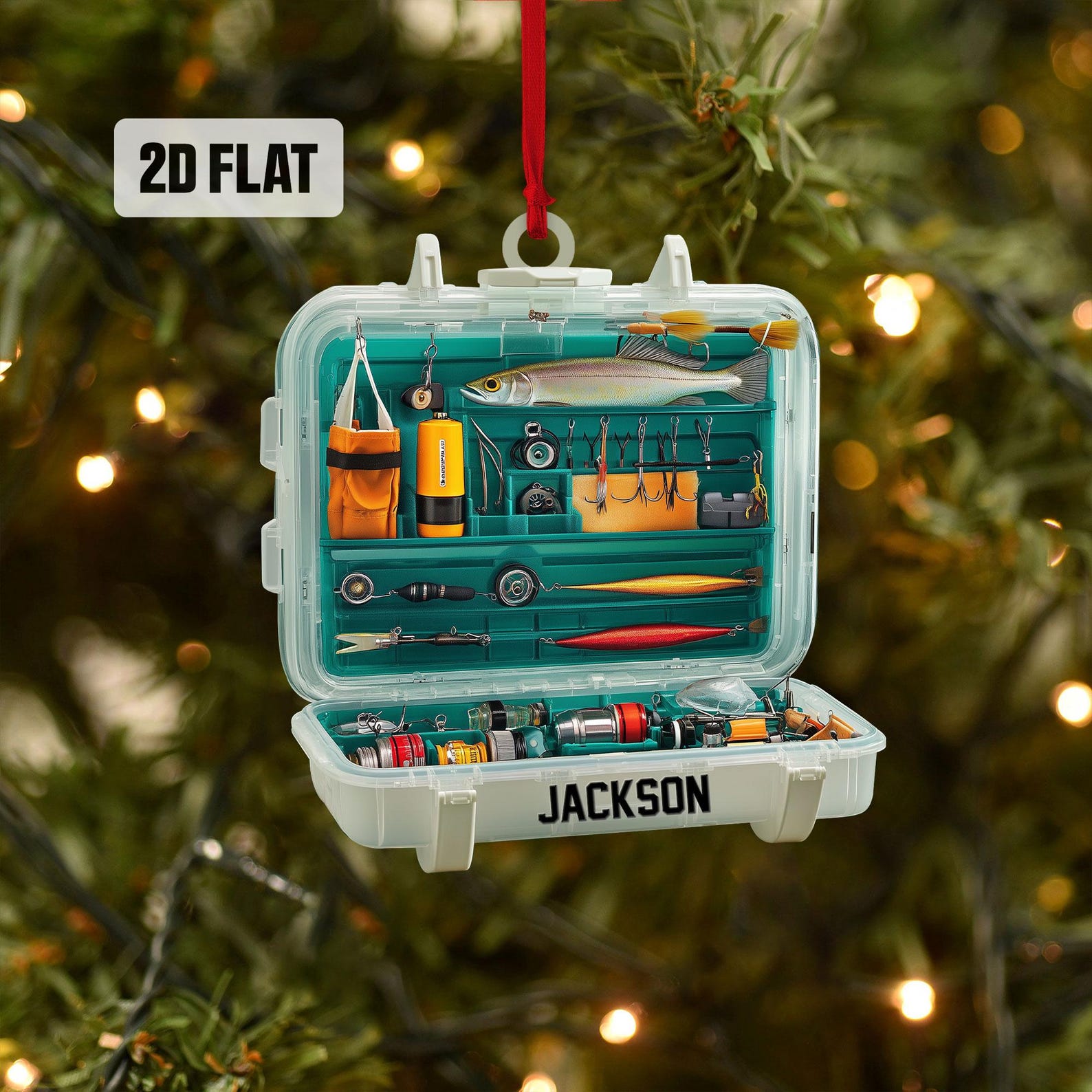 Personalized Fishing Tackle Box 2D Flat Ornament, Custom Name Christmas ...