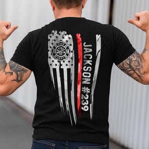 Personalized Firefighter Shirt, Custom Firefighter Shirt, Thin Red Line Flag Shirt, Fire Department T Shirt, Gift for Dad, Grandpa, Husband