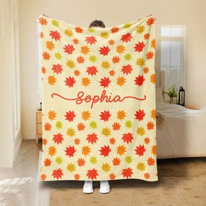 Personalisierte Herbst Decke, Herbst Decke, benutzerdefinierte Name weich gemütlich Sherpa Fleece werfen Decken, Ahornblatt Decke, Geschenk für sie, Mutter, Frau