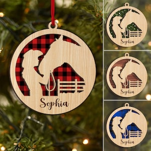 Personalized Horse Layered Wood Ornament, Custom Horseback Riding Ornament, Girl With Horse Christmas Home Decor, Xmas Gift for Horse Lover