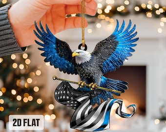 Police Eagle Flat 2D Ornament, Police Rearview Mirror Car Accessories, Thin Blue Line Ornament, Police Officer Gift for Dad, Husband, Son