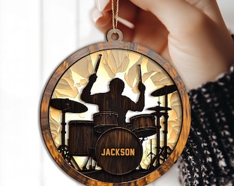 Personalized Drum Layered Wood Ornament, Drum Christmas Tree Ornament, Music Christmas Home Decor,  Gift for Drum Lover, Drum Player, Him