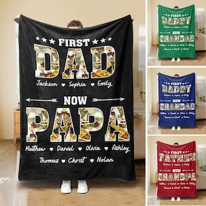 Personalized Grandpa Blanket, Custom First Dad Now Grandpa Soft Cozy Sherpa Fleece Throw Blankets, Father's Day Gift for Dad, Grandpa, Papa