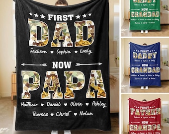 Personalized Grandpa Blanket, Custom First Dad Now Grandpa Soft Cozy Sherpa Fleece Throw Blankets, Father&#39;s Day Gift for Dad, Grandpa, Papa