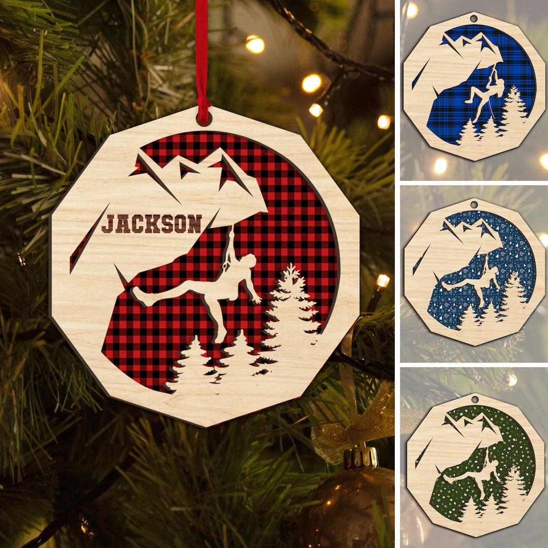 Personalized Rock Climber Wood Ornament, Custom Climbing Christmas Tree