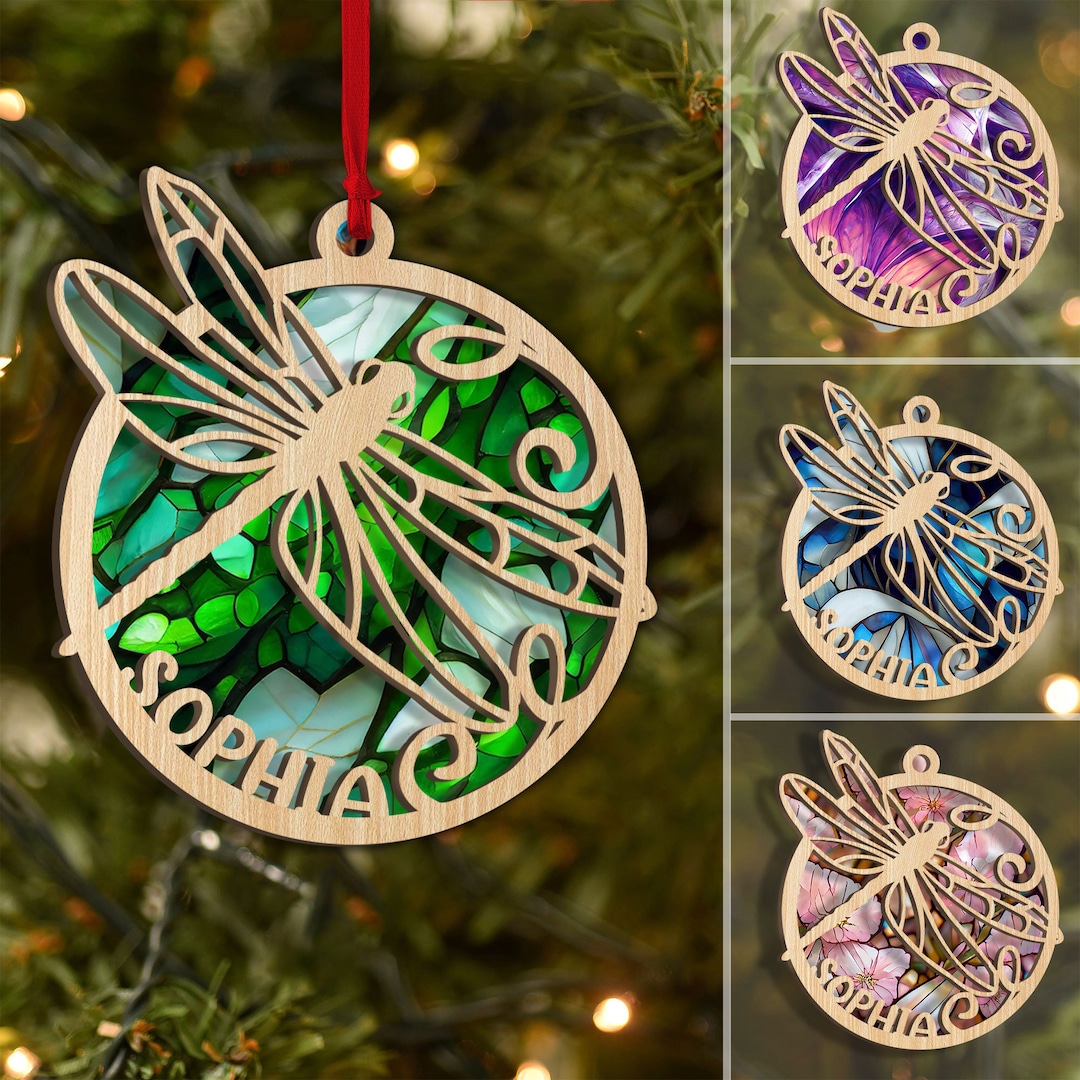 Personalized Dragonfly Layered Wood Ornament, Custom Dragonfly