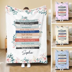 Personalized Book Blanket, Custom Favorite Books Soft Cozy Sherpa Fleece Throw Blankets, Gift for Book Lover, Bookworm, Nerd, Librarian