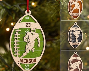 Personalized football player christmas ornament