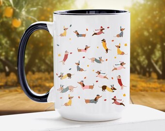 Dackel Becher, Dackel Herbst Tassen, Doxie Hund Kaffeebecher, Herbst Kaffeetasse, Herbst Geschenk, Herbst Geschenk für Hundeliebhaber, Hundemama, Hundepapa