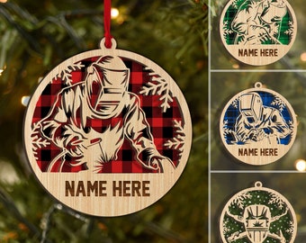 Personalized Welding Layered Wood Ornament, Custom Welder Christmas Tree Ornament, Welder Christmas Home Decor, Xmas Gift for Dad, Husband