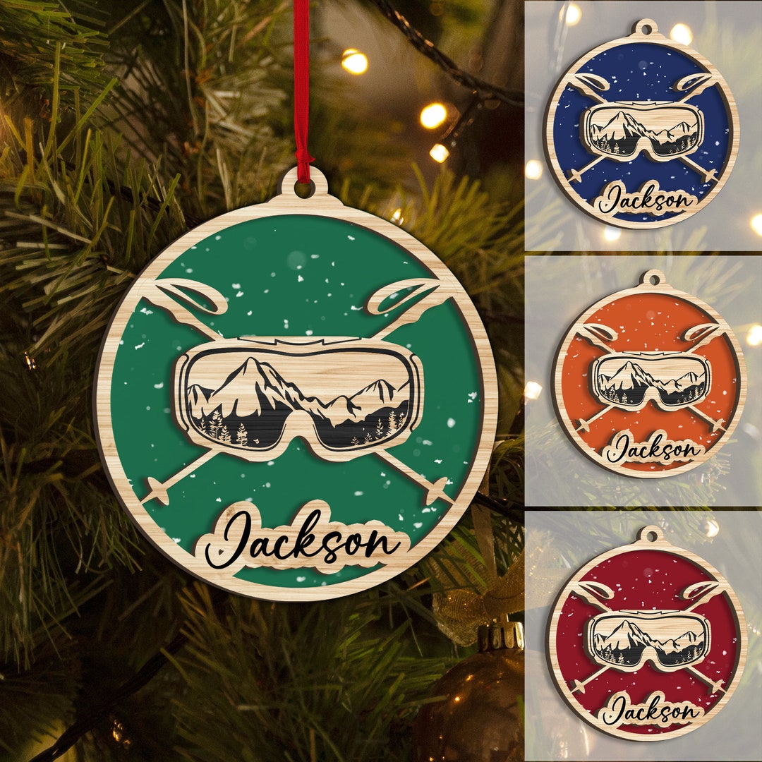 Personalized Skiing Layered Wood Ornament, Custom Skier Christmas Tree