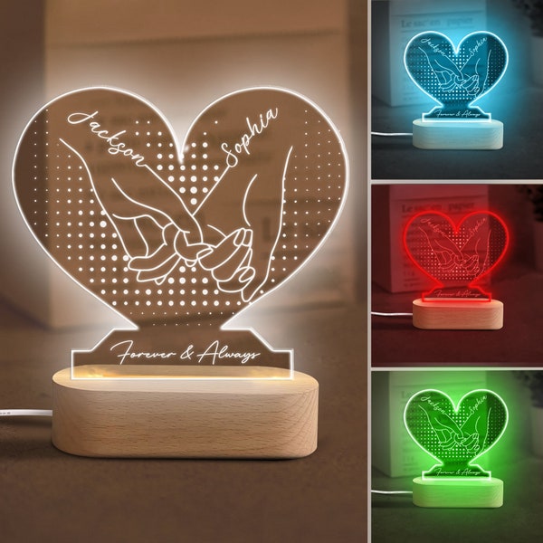 Personalized Couple Night Light, Custom Holding Hands Acrylic Night Light, Valentine Room Decor, Valentine Day LED Night Light, Couple Gift