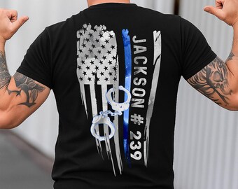 Camiseta de policía personalizada, camiseta de policía personalizada, camiseta de la bandera de la Línea Azul Delgada, camiseta patriótica, regalos de policía para papá, abuelo, esposo