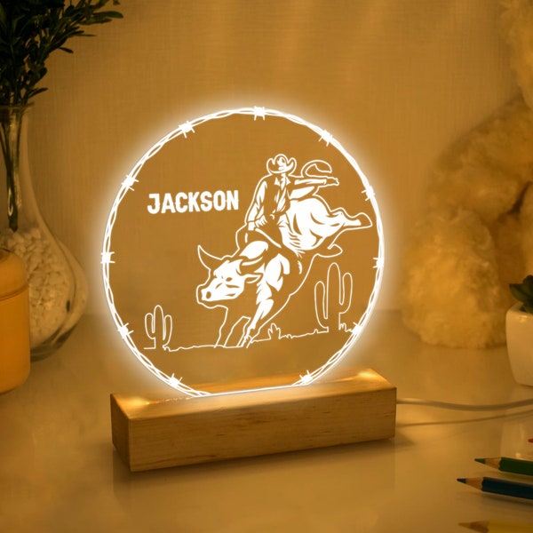 Personalized Cowboy Night Light, Custom Rodeo Acrylic Night Light, Rodeo Room Decor, Rodeo Nursery, Western Night Light, Gift for Cowboy