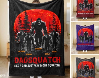 Personalized Dadsquatch Blanket, Bigfoot Blanket, Custom Kids Name Soft Cozy Sherpa Fleece Throw Blankets, Fathers Day Gift for Dad, Grandpa