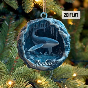 Personalized Whale 2D Flat Ornament, Custom Whale Christmas Tree Ornament, Ocean Christmas Home Decor, Sea Animal Ornament, Xmas Gifts