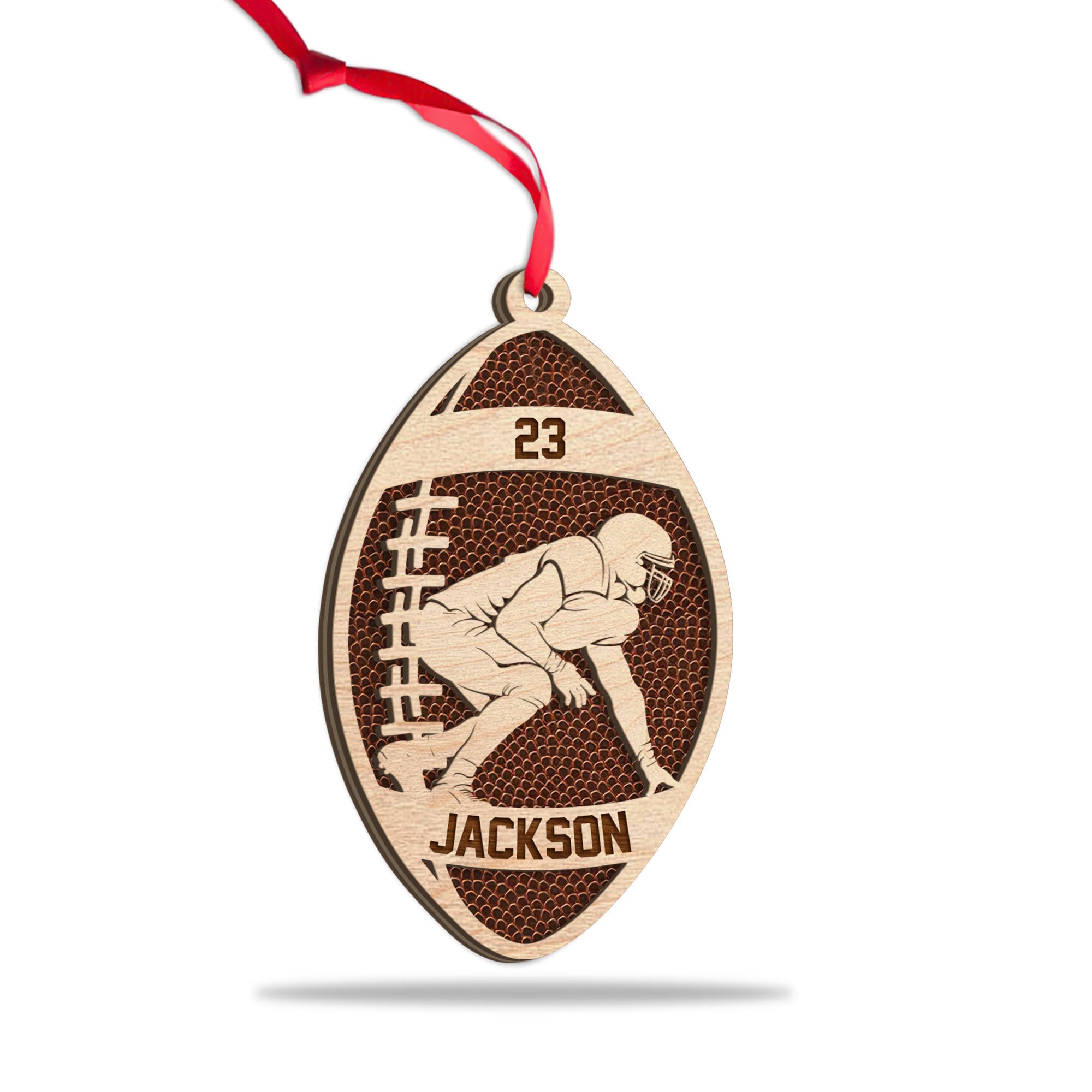 Personalized Football American Layered Wood Ornament, Custom Football Player Christmas Tree Ornament, Football Christmas Home Decor