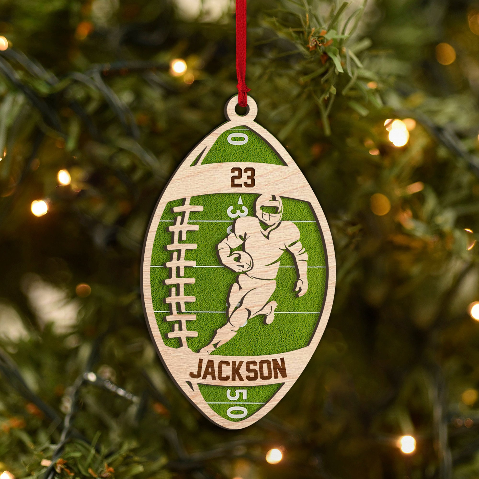 Personalized Football American Layered Wood Ornament, Custom Football Player Christmas Tree Ornament, Football Christmas Home Decor