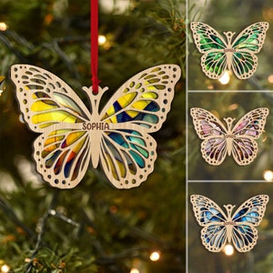 Personalized Butterfly Layered Wood Ornament, Custom Butterfly Christmas Tree Ornament, Butterfly Christmas Home Decor, Butterfly Lover Gift