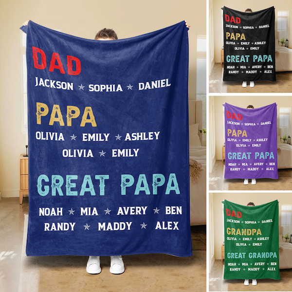 Personalized Grandpa Blanket, Dad Grandpa Great Grandpa, Custom Soft Cozy Sherpa Fleece Throw Blankets, Father's Day Gift for Dad, Grandpa