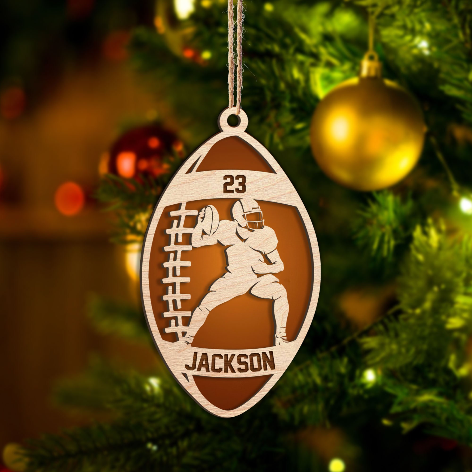 Personalized Football American Layered Wood Ornament, Custom Football Player Christmas Tree Ornament, Football Christmas Home Decor