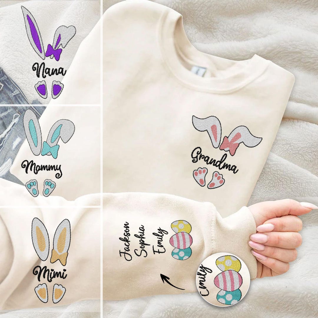 Personalized Embroidered Grandma Collar Sweatshirt with Children's Names on Sleeve