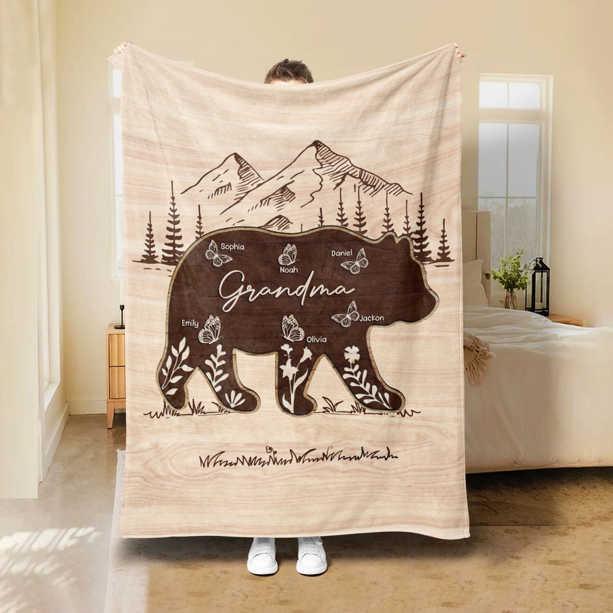 Personalisierte Oma Decke, Oma Bär Weiches, gemütliches Sherpa-Fleece Decke, Mama Bär Decke, Muttertagsgeschenk für Mama, Oma