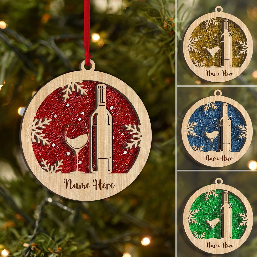 Personalized Wine Layered Wood Ornament, Custom Wine Christmas Tree