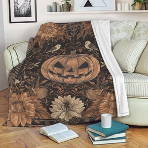 Halloween Pumpkin Blanket,Owls & Sunflowers, Gothic Fall Blanket, Custom Name Soft Cozy Sherpa Fleece Throw Blanket, Halloween Gifts