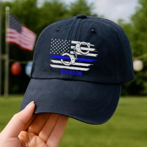 Custom Police Embroidered Cap, Police Embroidered Hat, Thin Blue Line, Police Officer Cap, Law Enforcement Gift for Dad, Husband, Him