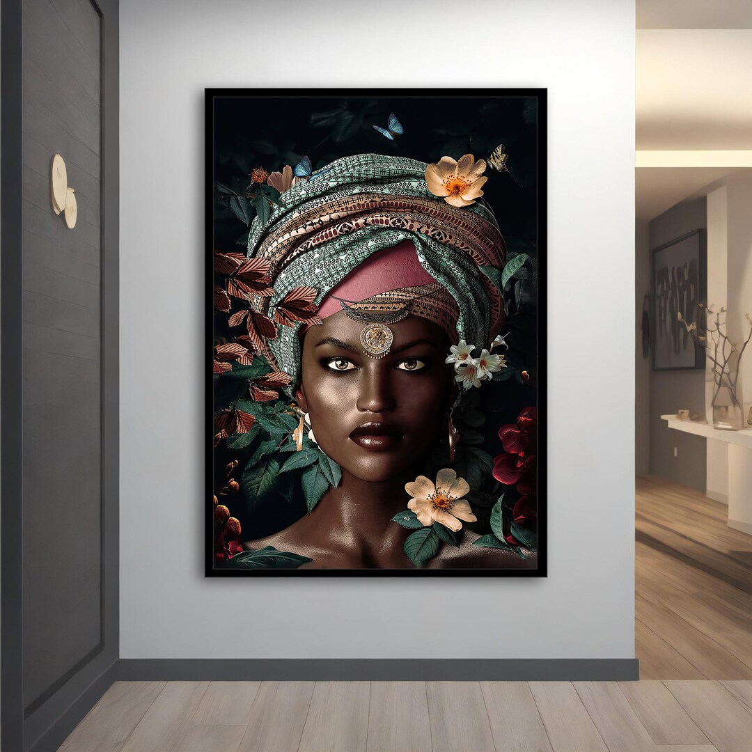 African Woman With Flowers Canvas Art Ethnic Wall Art Etsy