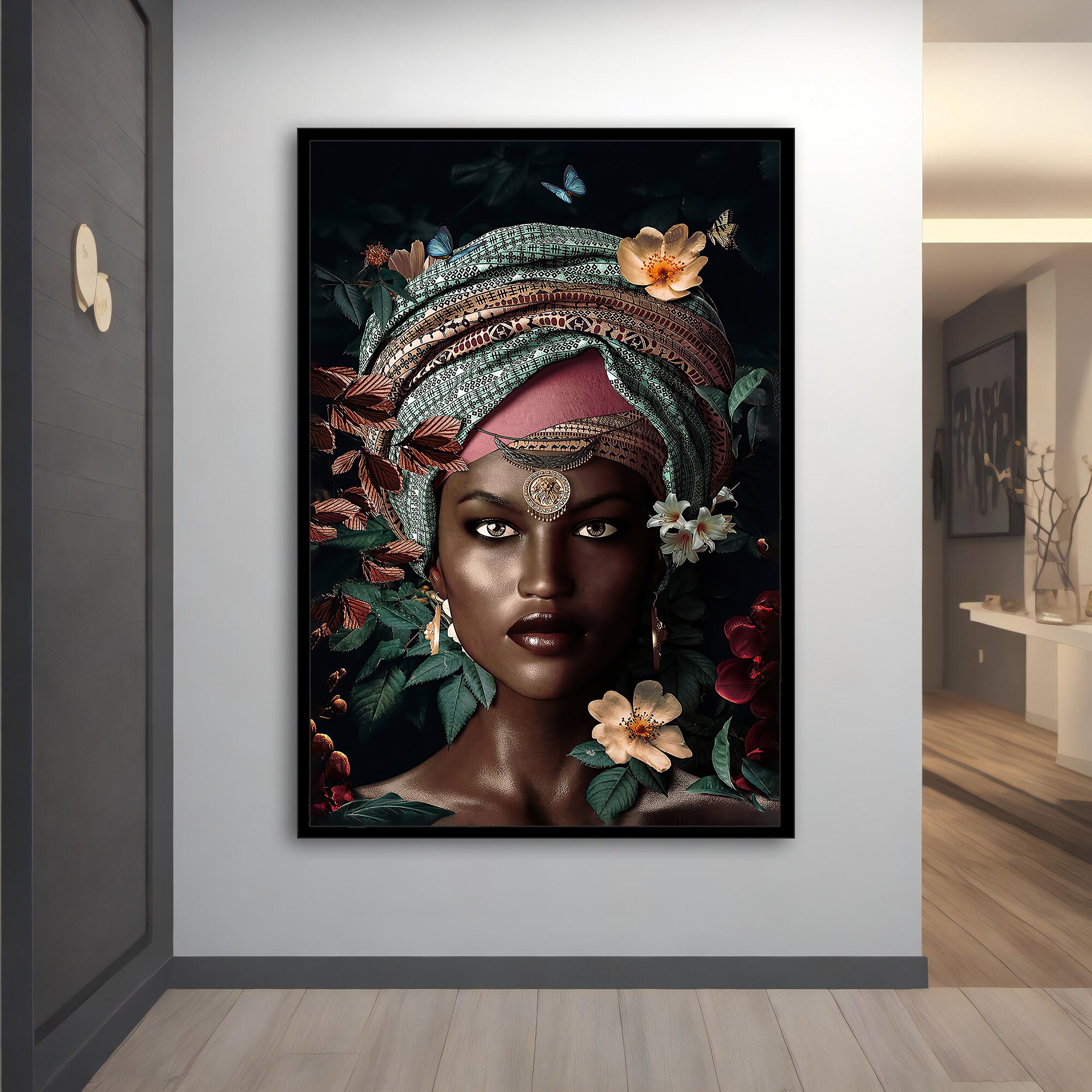 African Woman With Flowers Canvas Art Ethnic Wall Art Etsy