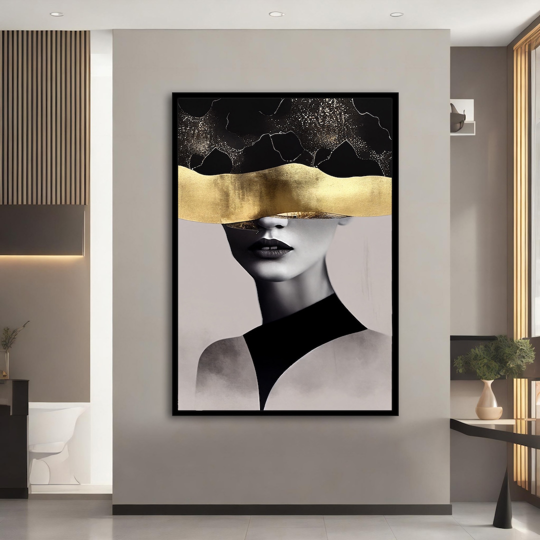 Woman Canvas Painting, Girl Canvas Wall Art, Black and White Woman