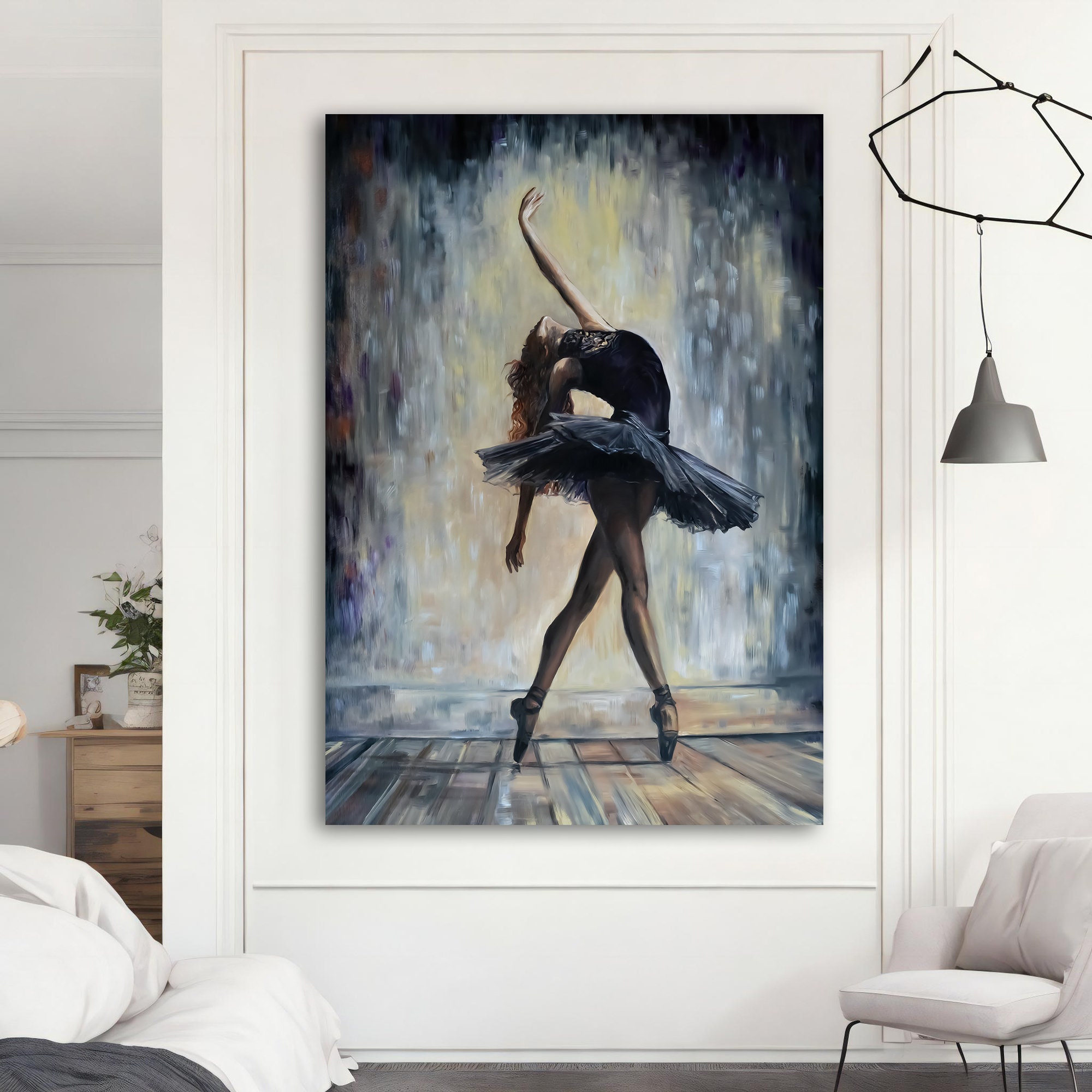 Ballerina Dancing Woman in Red Dress Canvas Wall Art, Dancing Girl