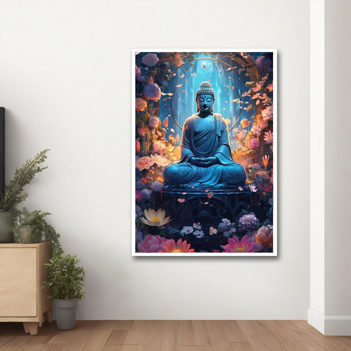 Colorful Flowers and Blue Buddha Canvas Wall Art Blue Buddha Etsy
