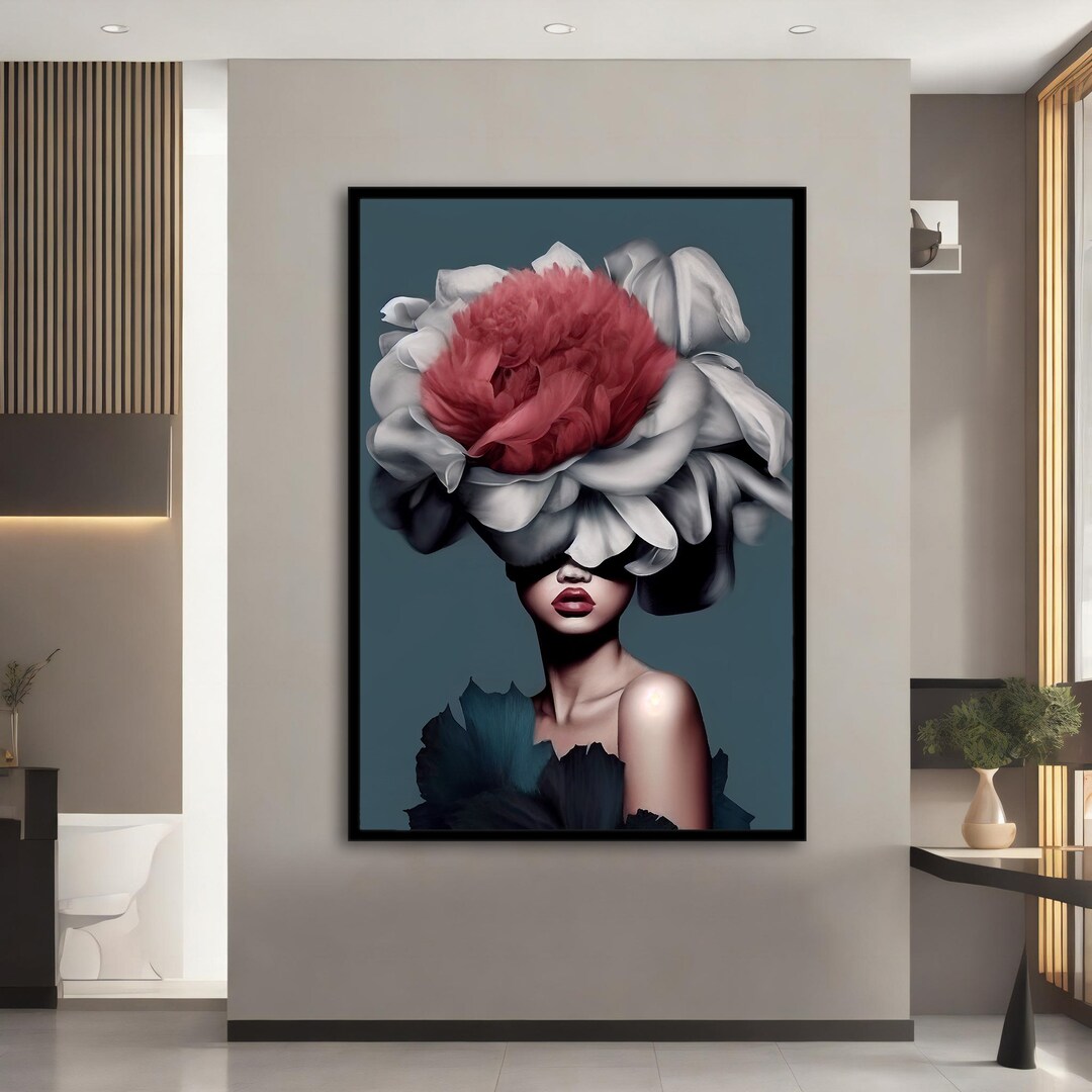 Woman With Flower Head Canvas Painting, Woman With Flower Head Painting