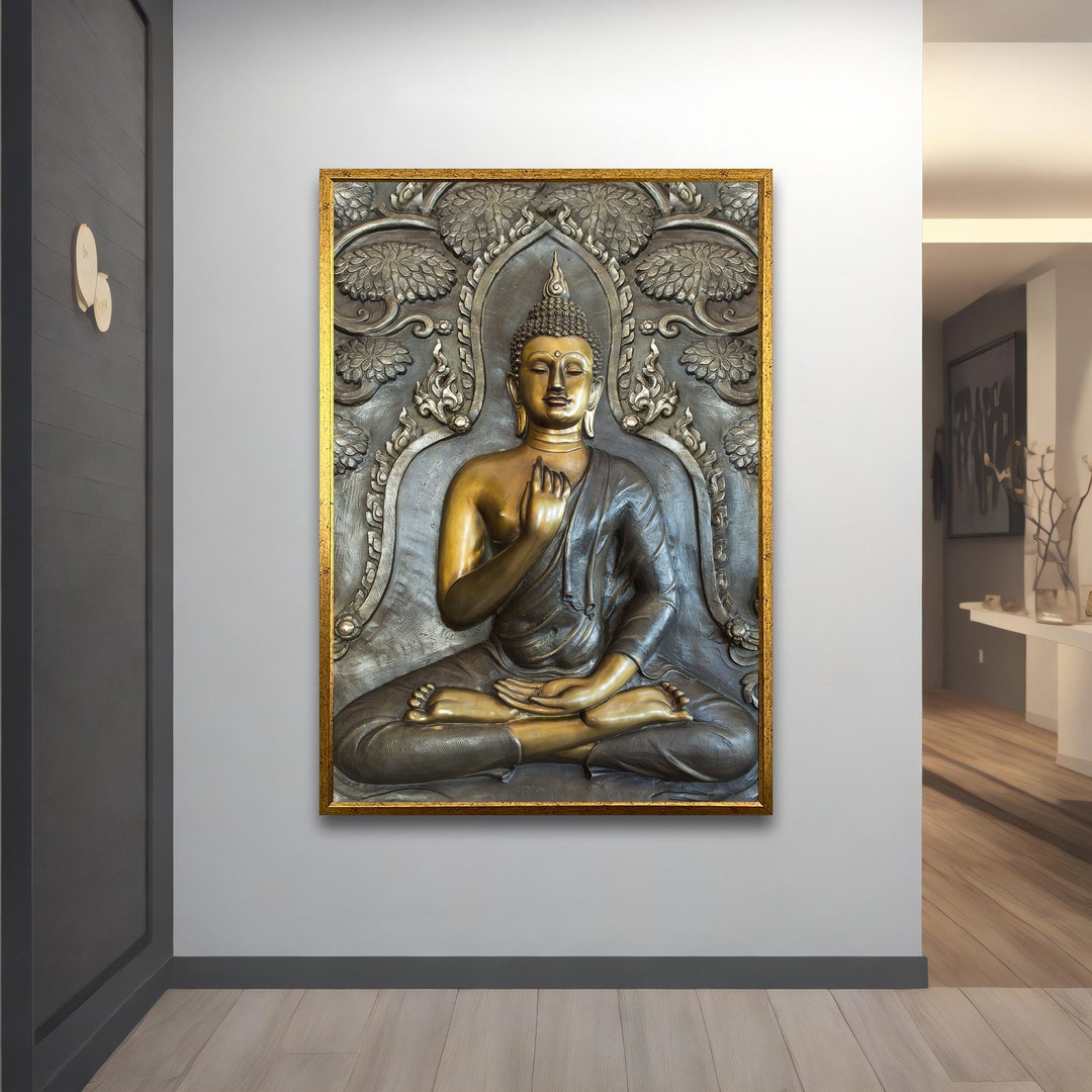 Gold and Silver Detailed Buddha Canvas Art Gold Buddha Wall Etsy