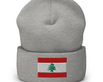Czapka beanie z motywem Libanu, zimowa czapka beanie z haftowaną flagą Libanu, prezenty z Libanu, prezent libańsko-amerykański, wiele kolorów